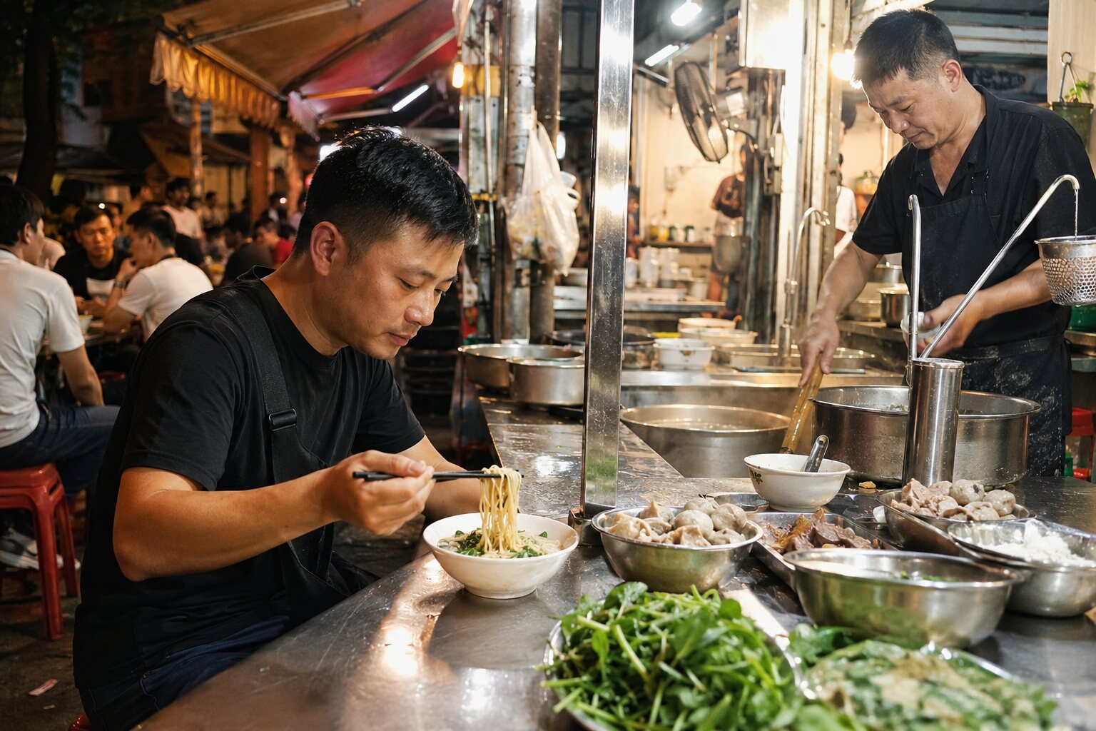 潮汕早市摊位的现做粿品与食客